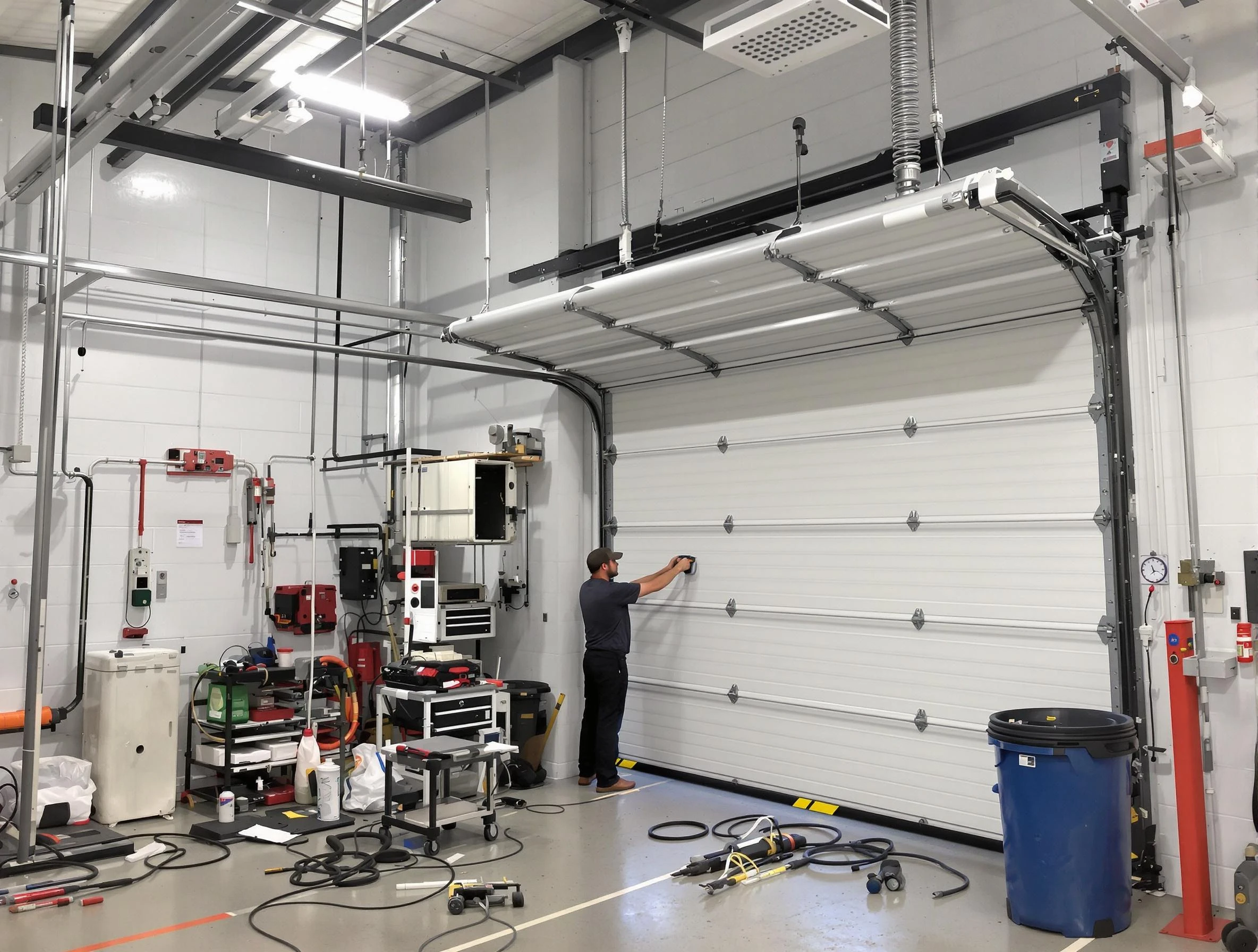 Maple Grove Garage Door Repair certified technician performing commercial door repair at a Maple Grove business facility