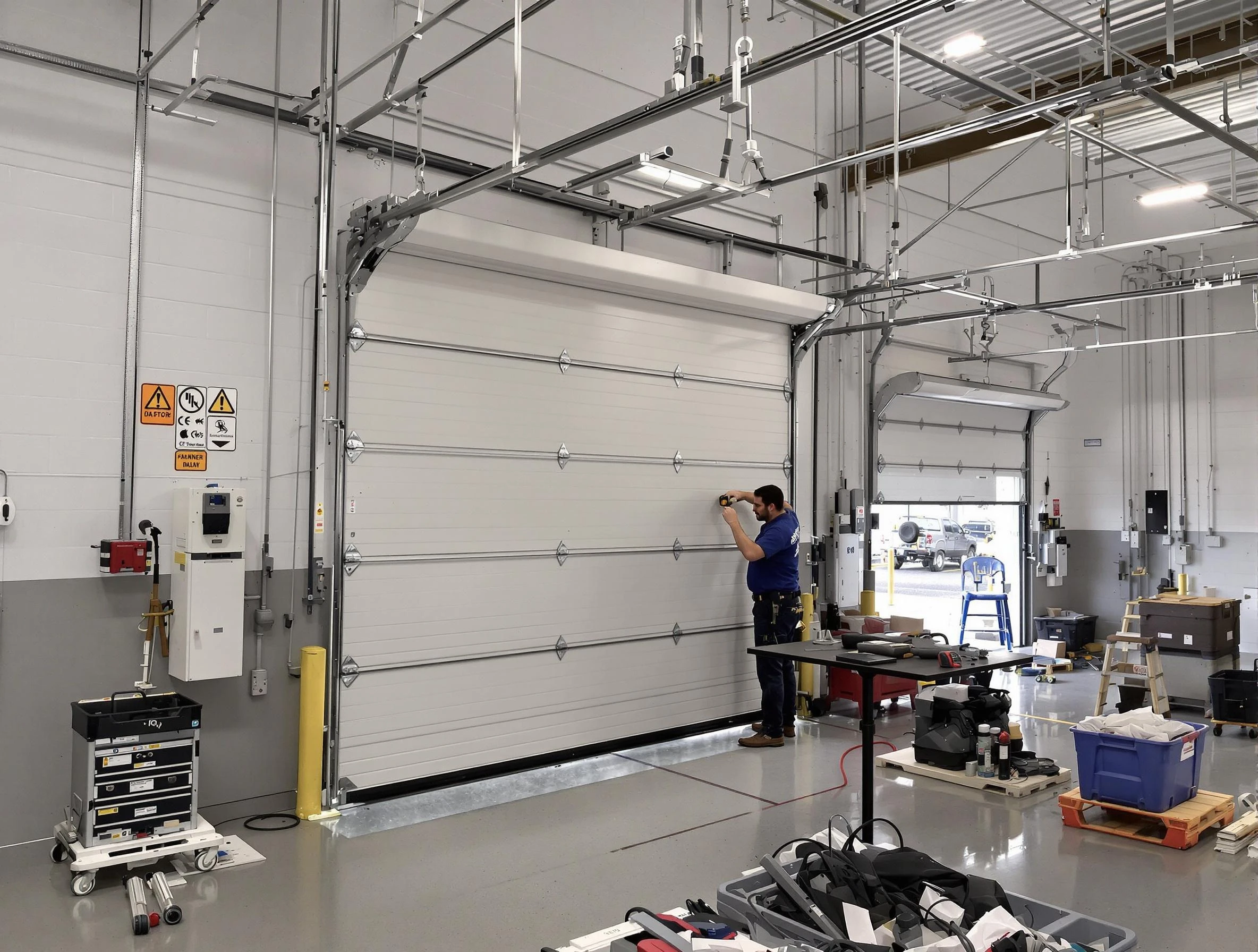 Commercial garage door repair being performed by Maple Grove Garage Door Repair expert in Maple Grove
