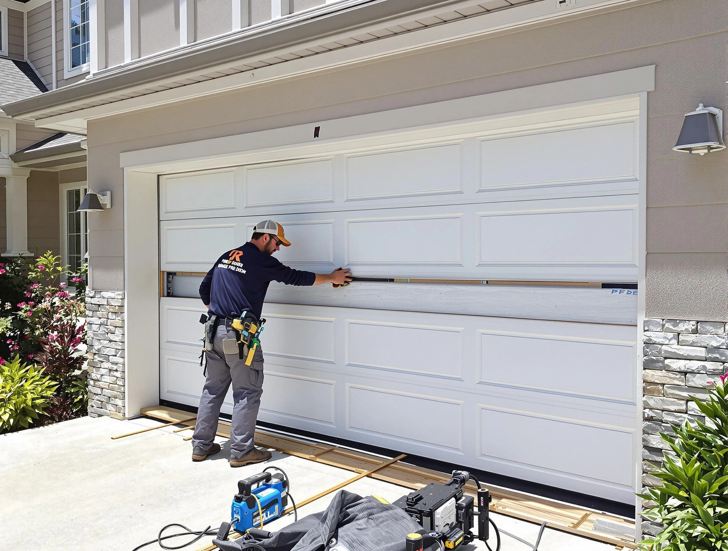 Maple Grove Garage Door Repair team performing complete garage door replacement at Maple Grove residence