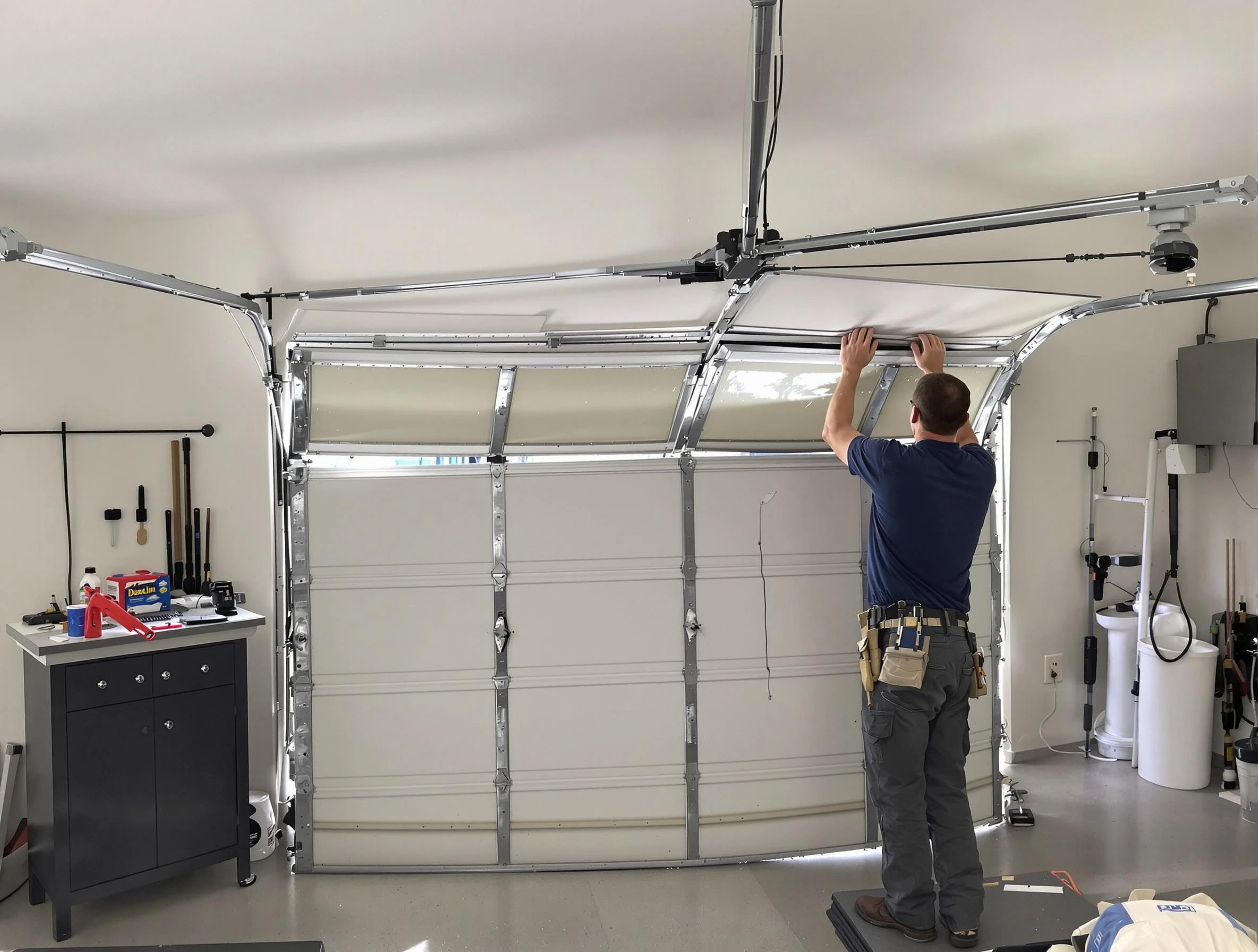 Maple Grove Garage Door Repair specialist performing precise section replacement on Maple Grove garage door